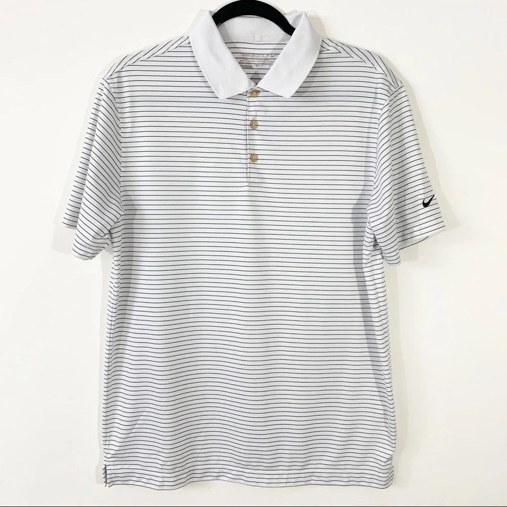 Nike White Polo Shirt with Thin Black Stripes